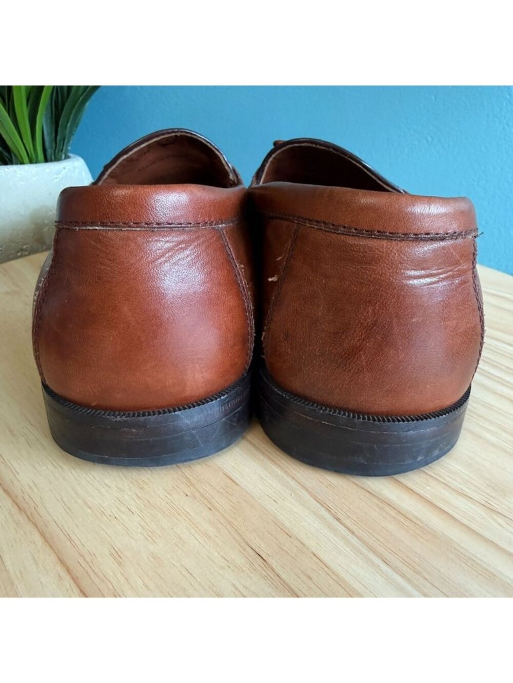 Johnston & Murphy Mens 9.5 Halsey Loafer Woven Leather Tasseled Cognac Brown - Picture 8 of 9